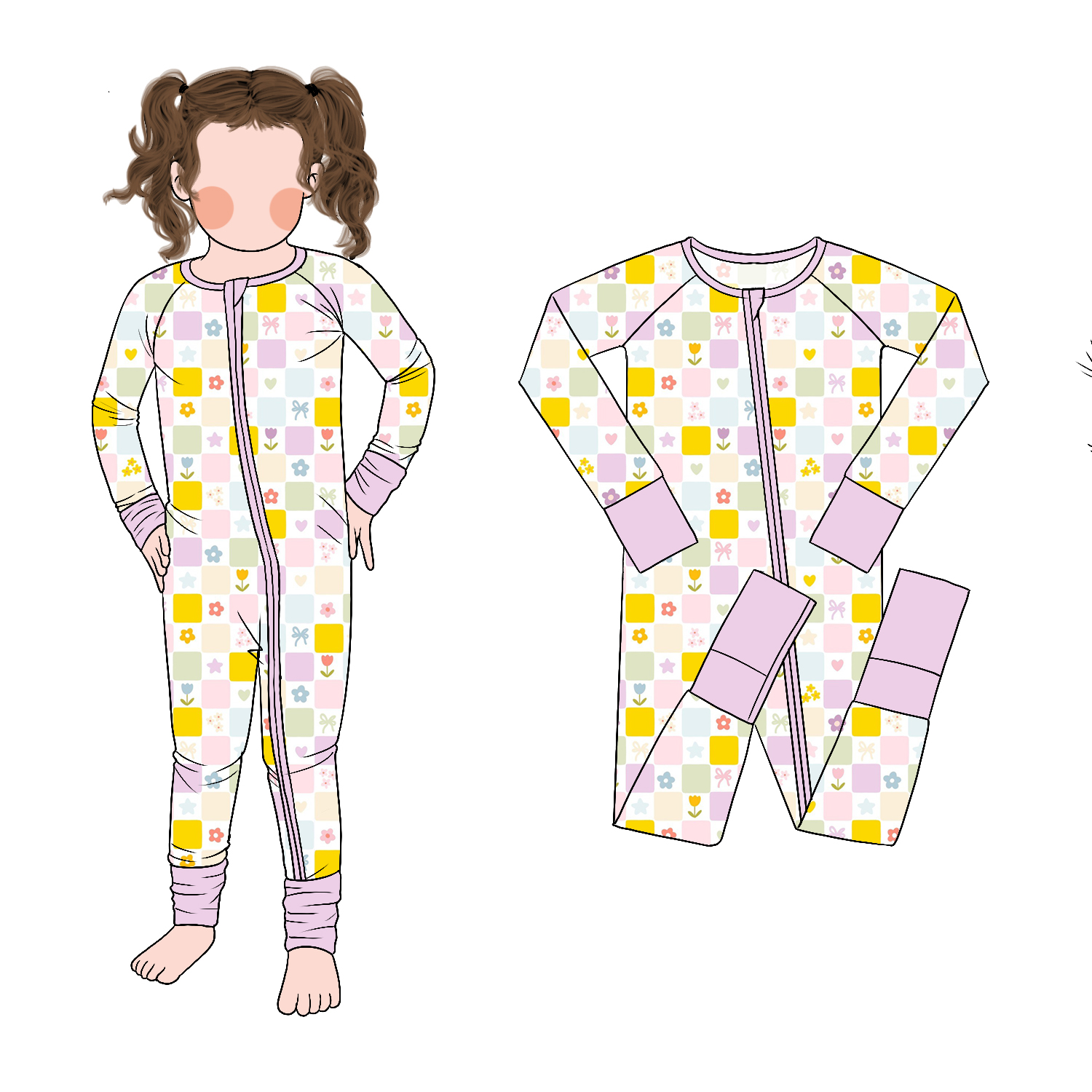 New Arrived Custom Bamboo Girls Long Sleeves and Pants Zipper Romper Mittens Design Romper - Image 2