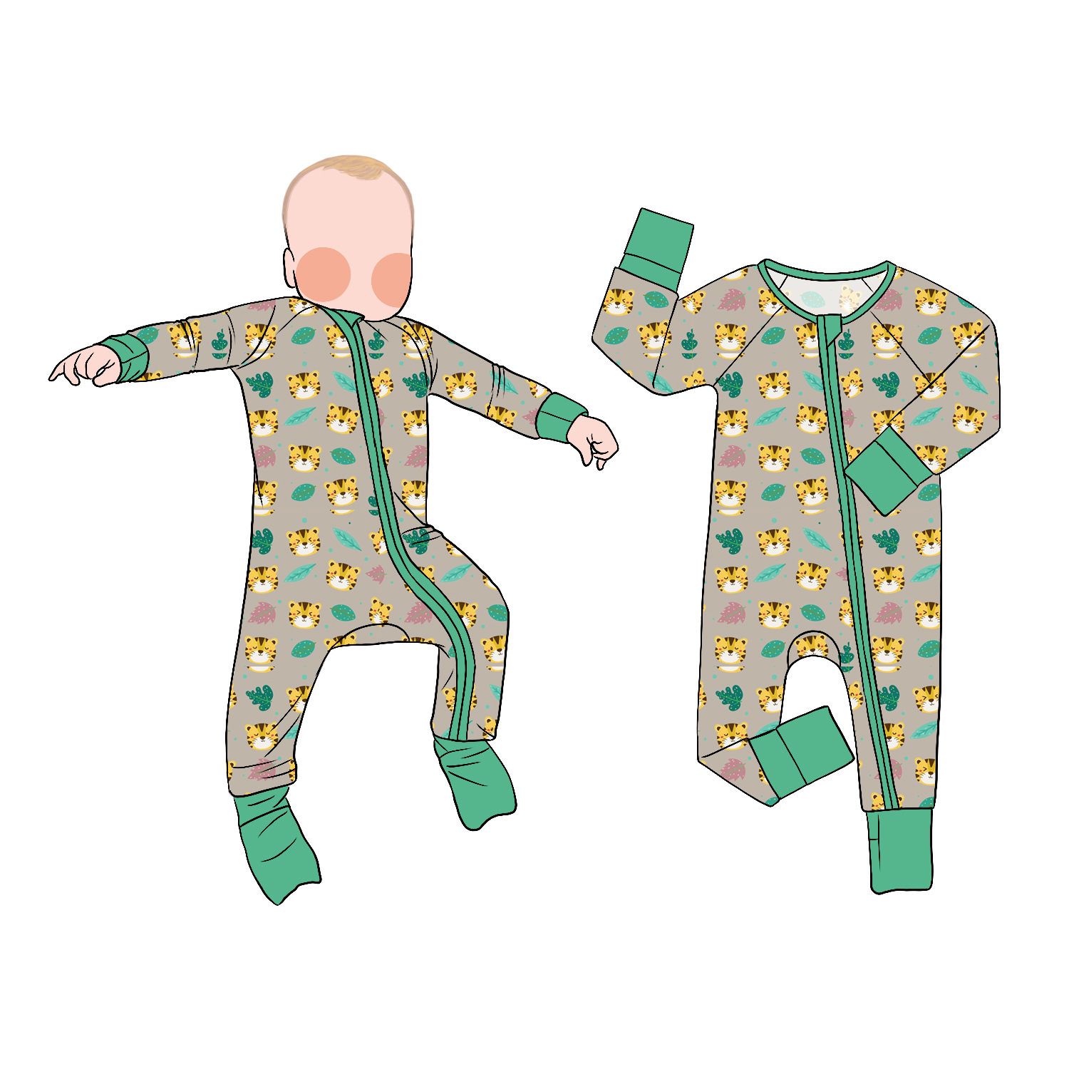 Hot Selling Custom Butter-Soft Bamboo Zipper Romper Casual Print Baby Pajamas for Kids - Image 6