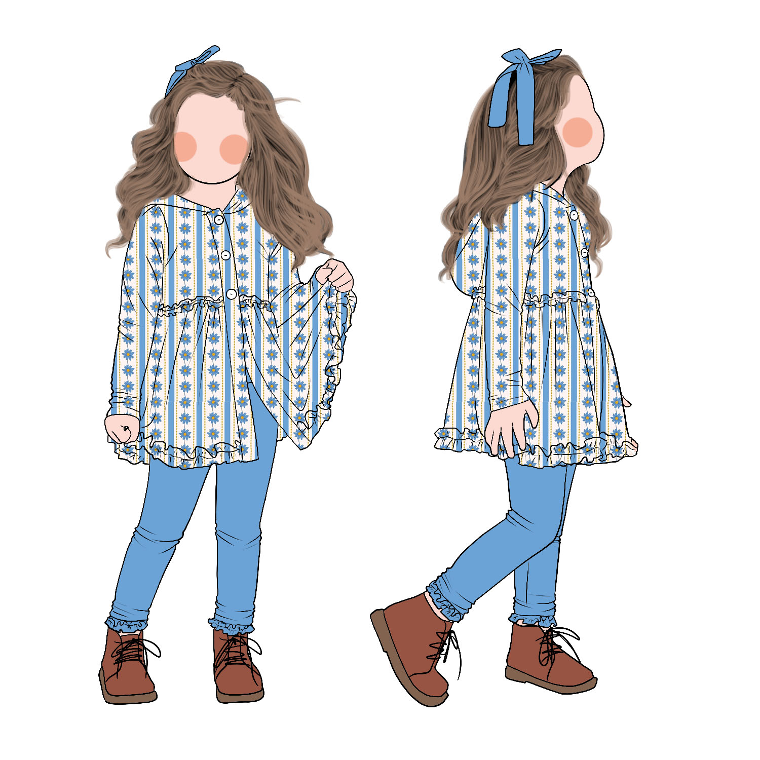 Hot Selling Fashion High Quality Milk Protein Fiber Long Sleeves Button up Peplum Set Floral Print Clothing Sets Wear a Hat - Image 5