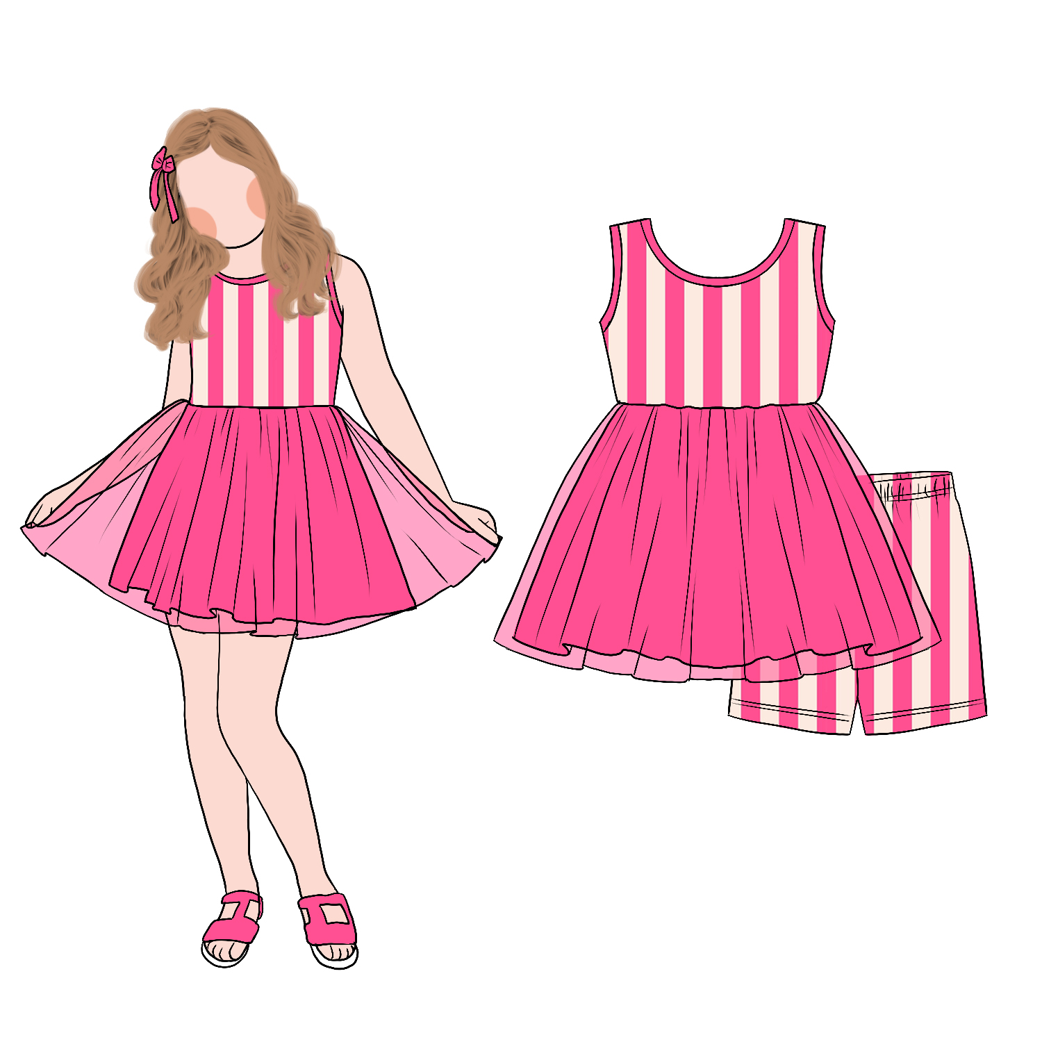 Best Selling Casual Style 2-Piece Summer Girl Clothing Sleeveless Vest Tunic Top Tulle Striped Print Complimented Printed Shorts - Image 6