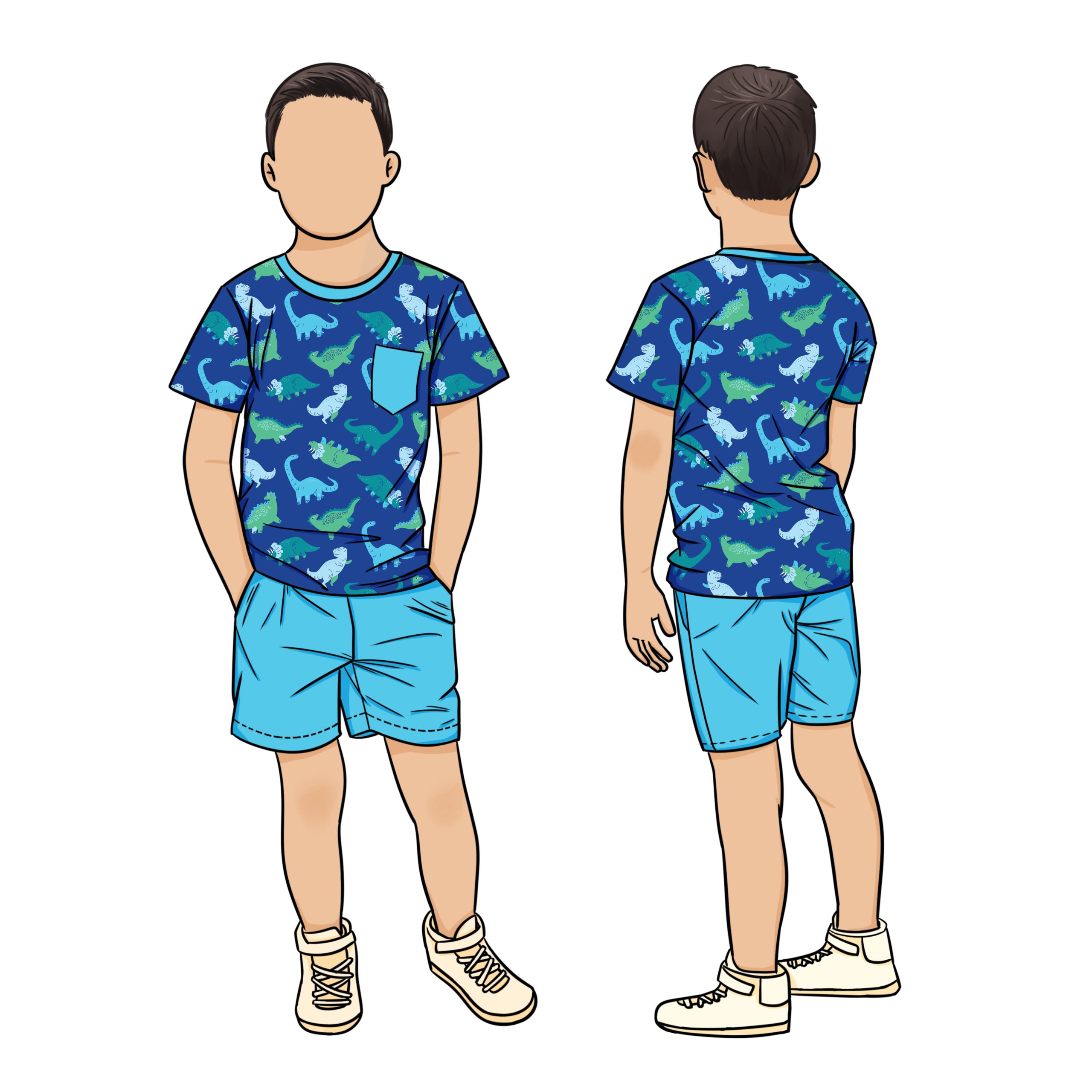 Hot Selling 2pcs Boys Clothing Sets Summer Sports Printed Front 2 Pocket Cartoon Pattern Short Sleeve T Shirt Pant Set for Kids - Image 5