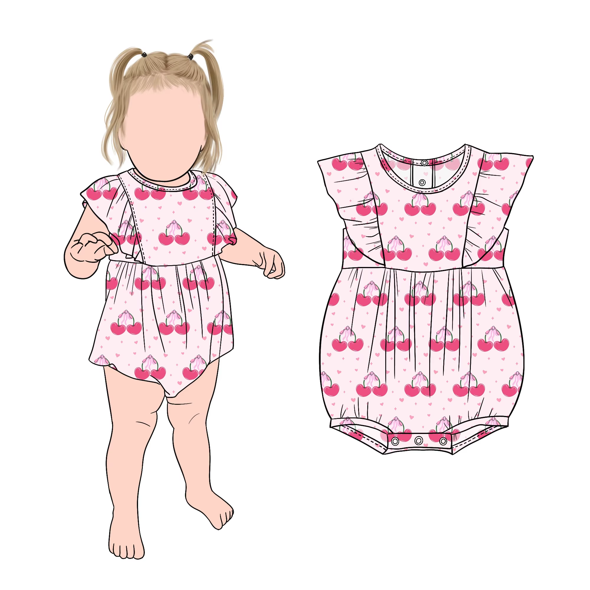 Milk Protein Fiber Custom Hot Selling Sweet Bow and Fruit Printed Baby Girl Snap Buttons Ruffle Bodysuit for Kids Children - Image 2