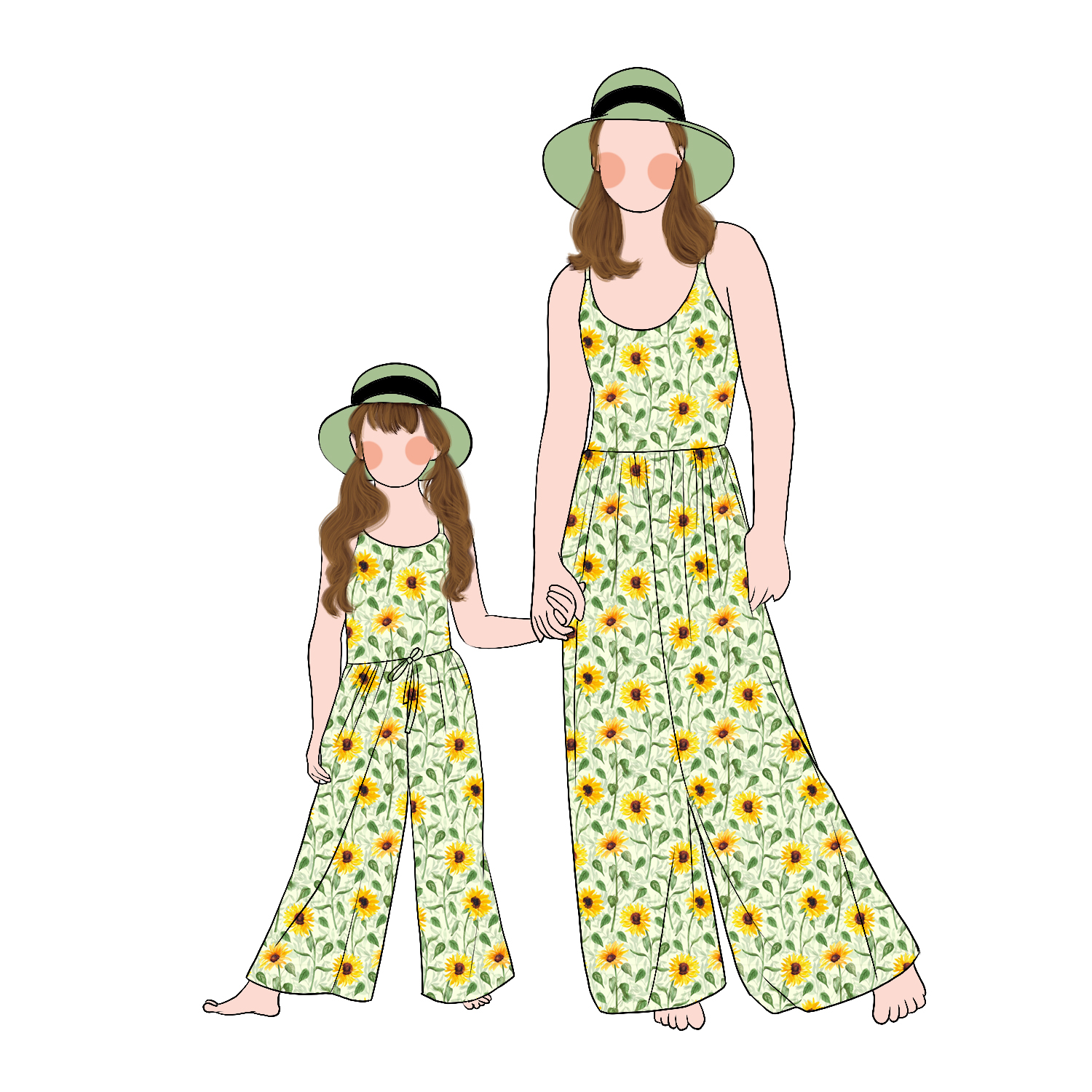 Custom Wholesale Causal Style Flower Printed Sleeveless Mommy and Me Summer Jumpsuit Family Matching Outfits - Image 4