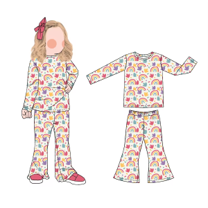 Wholesale Price New Style Autumn and Winter Long Sleeved Top Paired with Flared Pants with Cute Printed Patterns