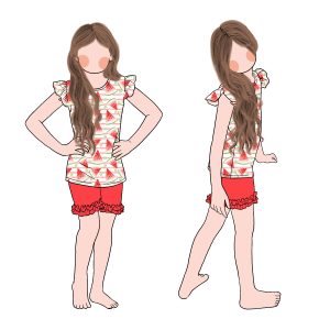 Good Quality Promotional Fashion Girls Flutter Sleeves Top and Ruffle Shorts Unique Design Summer Clothing Set