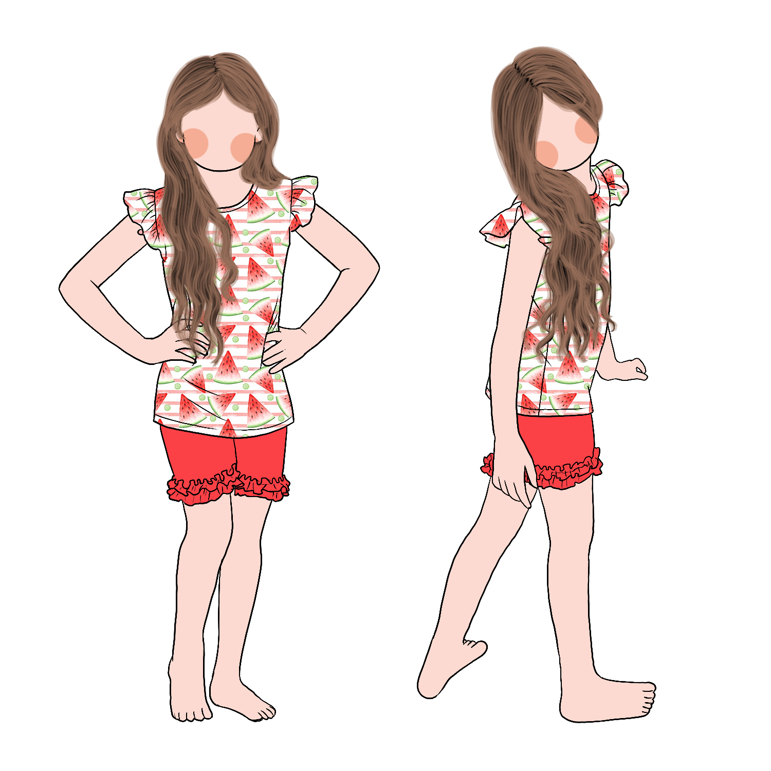 Good Quality Promotional Fashion Girls Flutter Sleeves Top and Ruffle Shorts Unique Design Summer Clothing Set