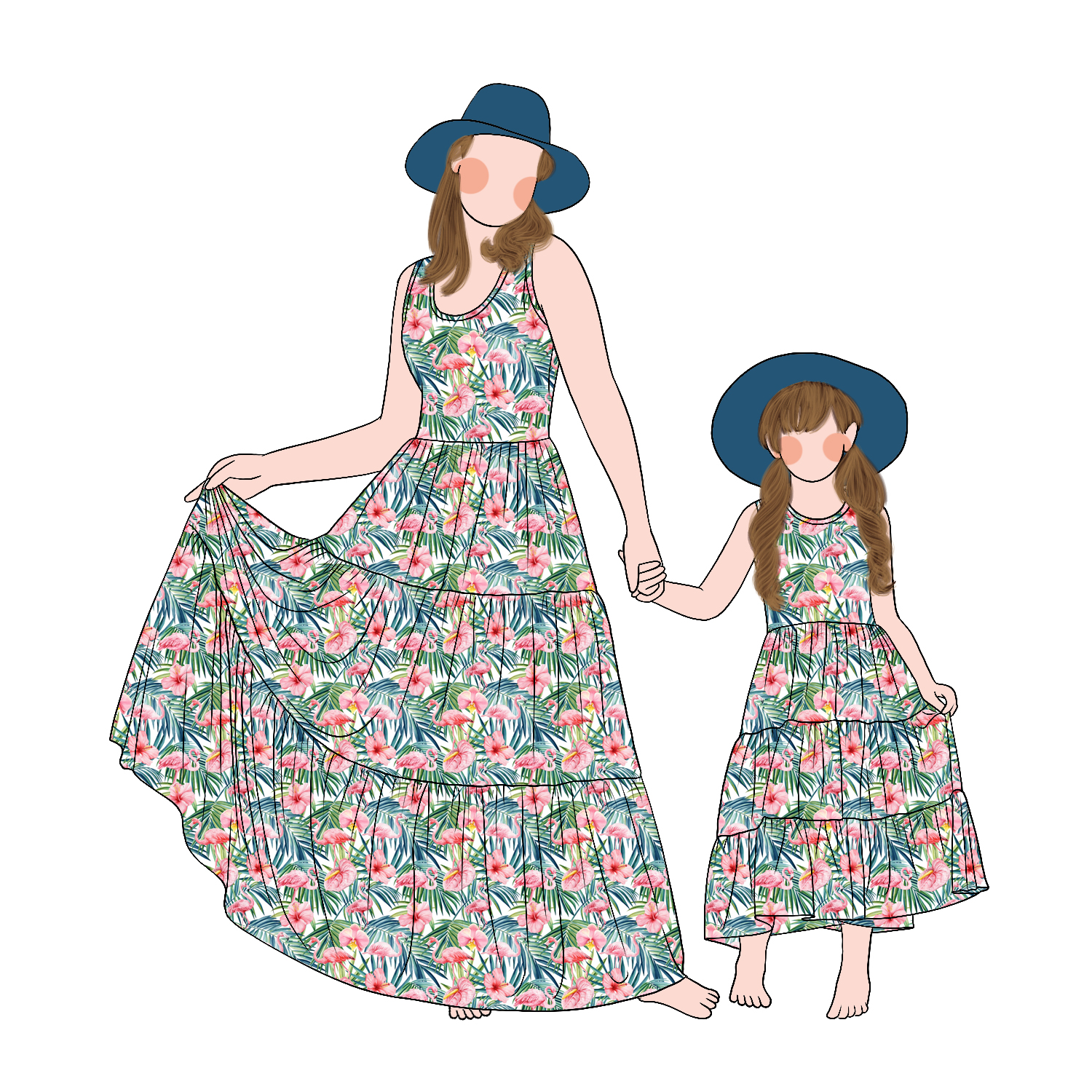 Top Fashion Custom Vintage Printed Sleeveless Mommy and Me Summer Holiday Twirl Maxi Dresses Family Daily Dress Set - Image 6