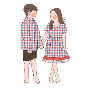Wholesale Hot Sale Girls and Boys Clothing Set With Girls Ruffle Lace Plaid Dress Matching Boy Polo Shirt