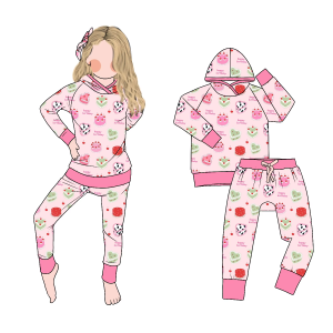 Wholesale 2pc Set Girls Casual Print Hoodie and Drawstring Pants Long Sleeves Pants for Spring Autumn Made of Bamboo Fabric