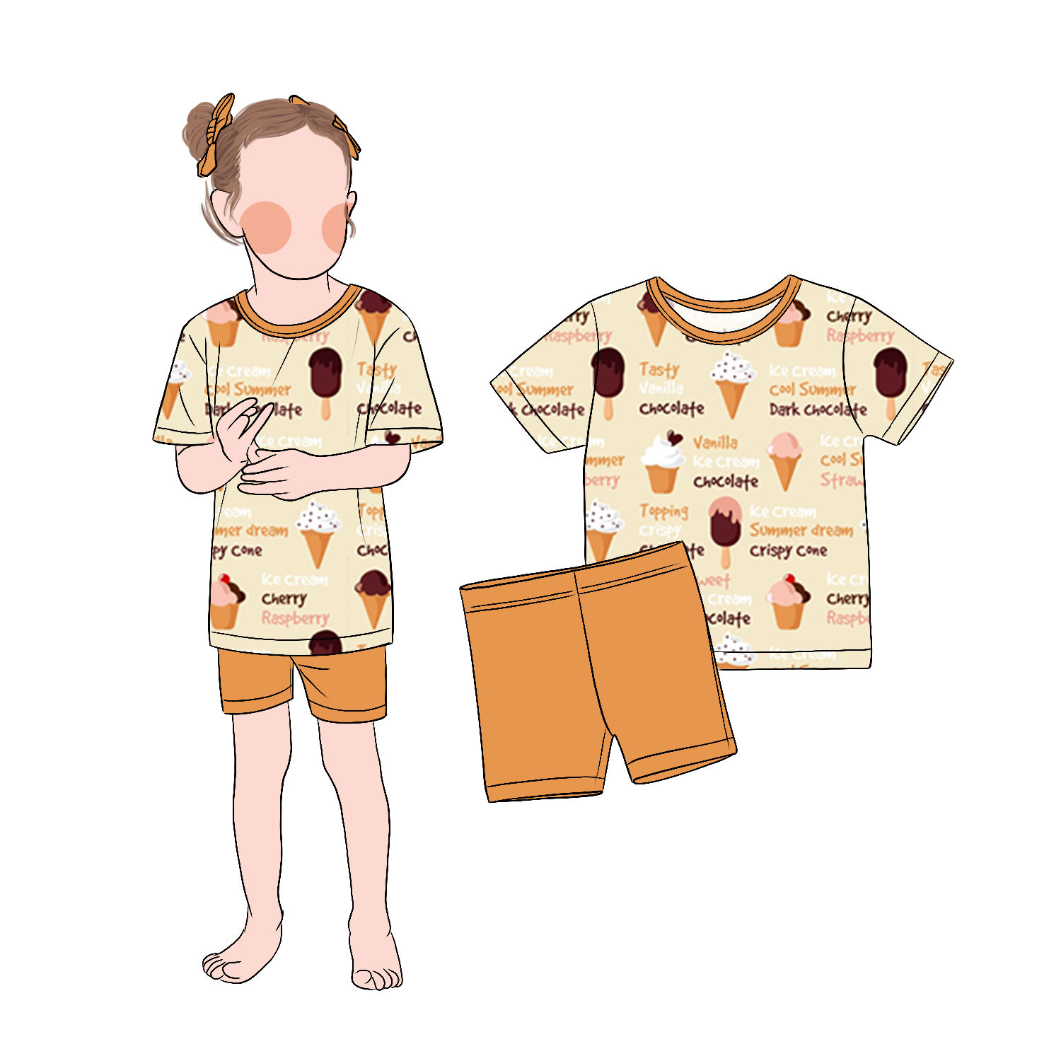 Low Price Sweet Style Short Sleeves T-Shirt and Short Pants Brushed Milk Protein Fiber 2pc Girl Cloth Set for Daily Wear - Image 4