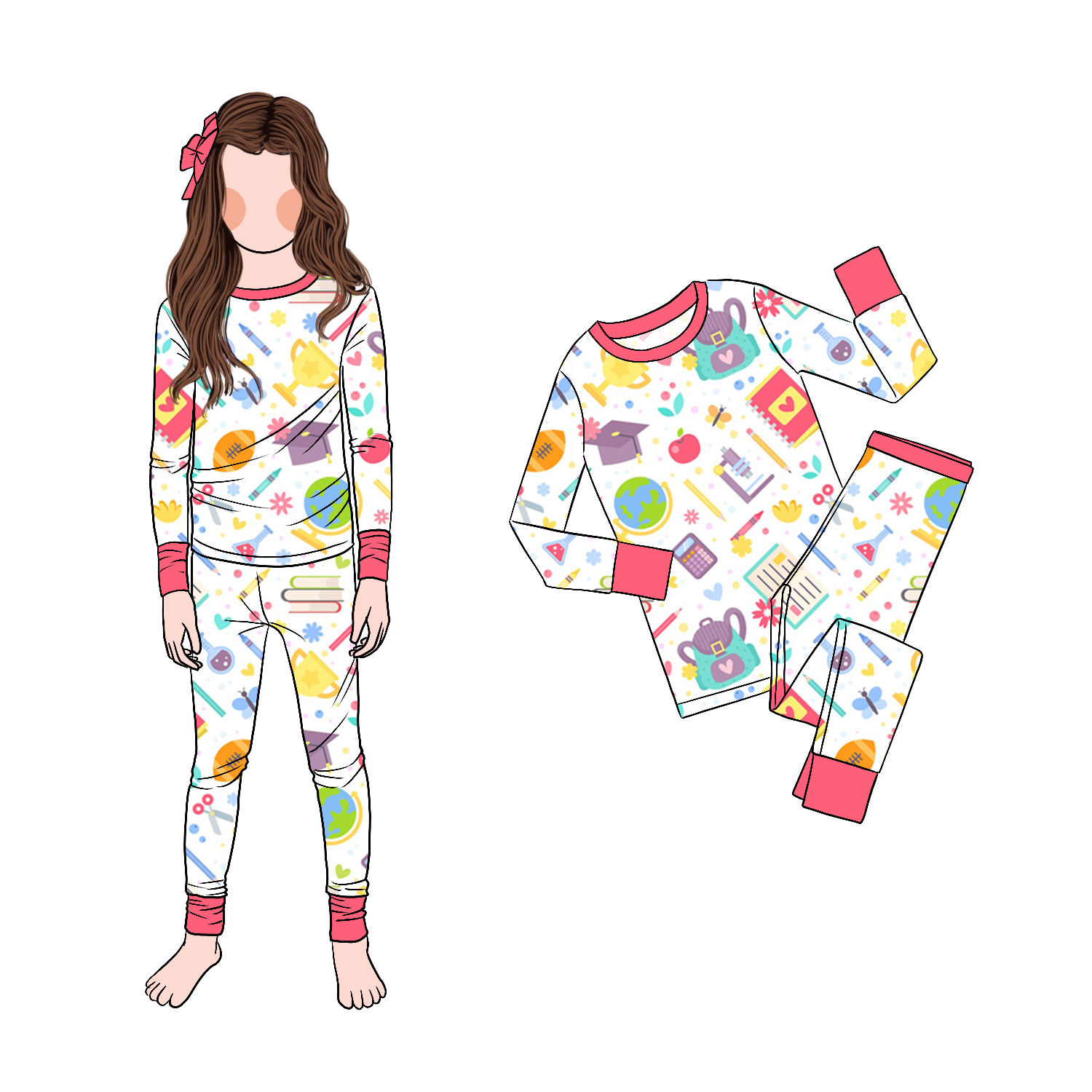 China Manufacturer Boutique Milk Protein Fiber Baby Girls O-neck Sleepwear 2pcs Long Sleeve Kids Pajamas - Image 2