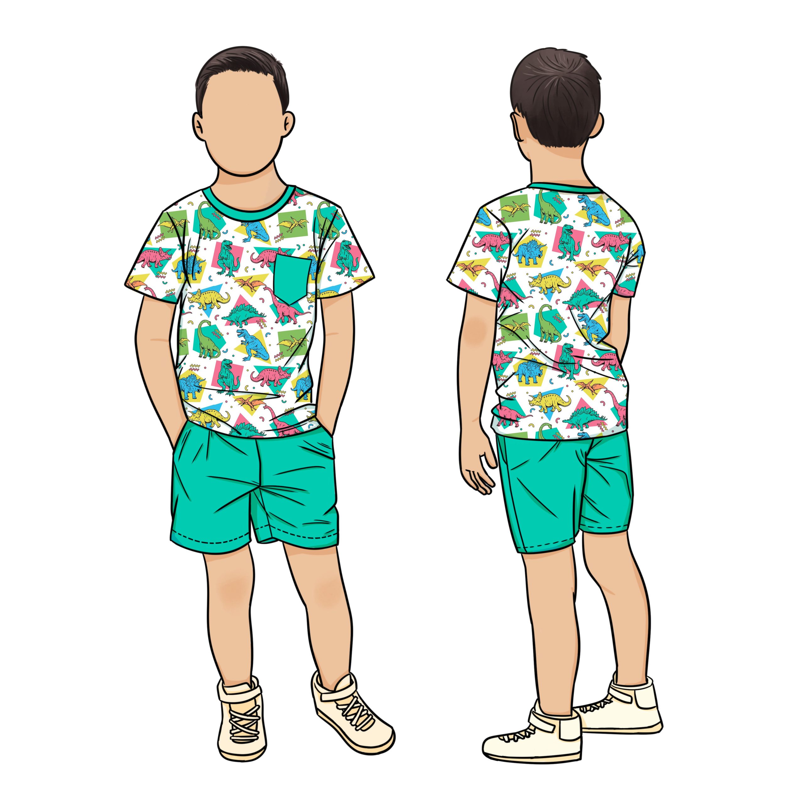 Hot Selling 2pcs Boys Clothing Sets Summer Sports Printed Front 2 Pocket Cartoon Pattern Short Sleeve T Shirt Pant Set for Kids - Image 6