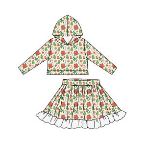 Seasonal Sale Comfortable Floral Hoodie Sweatshirt Lace Skirt Dress Set for Girls Teen Kids  Christmas Inspired Lined for Autumn