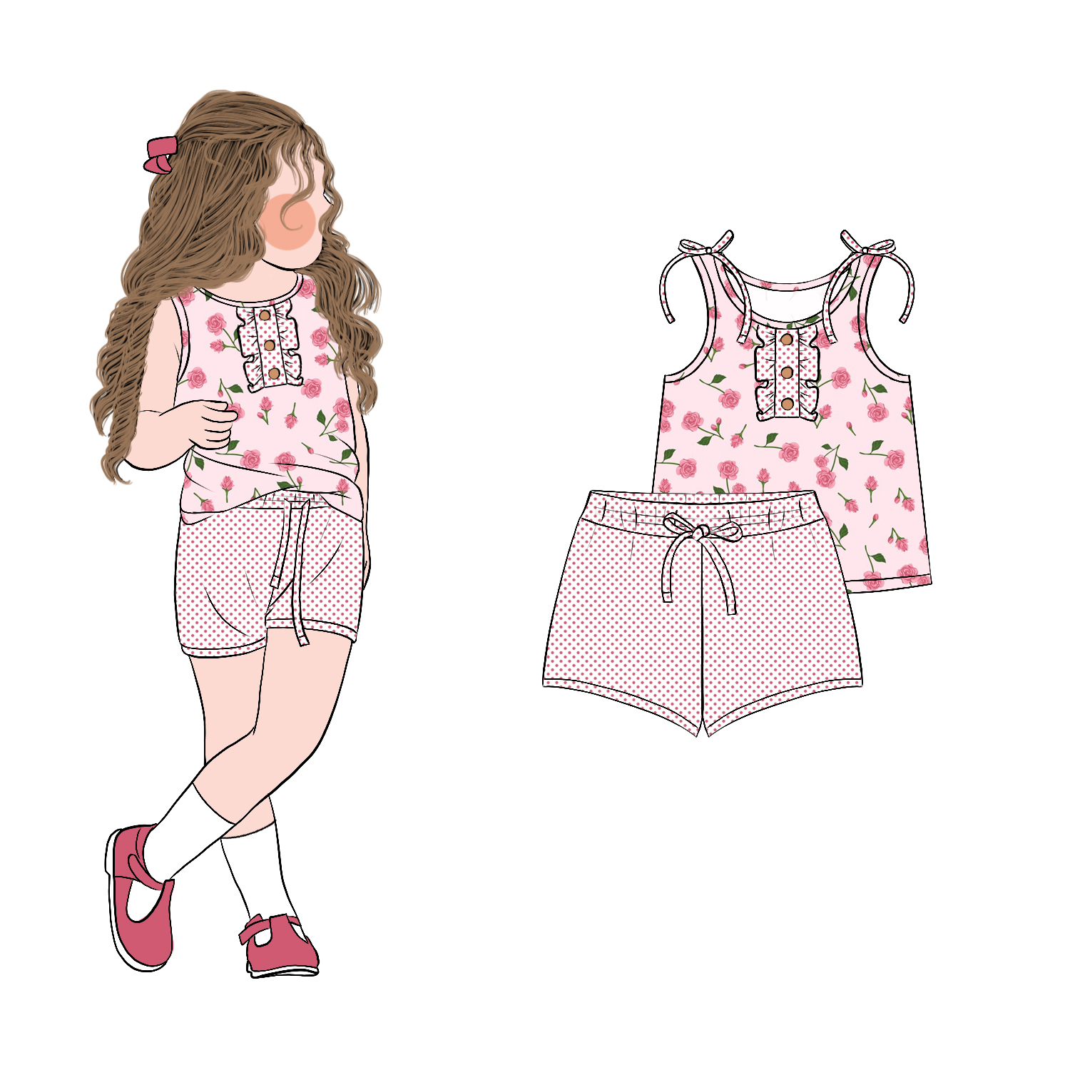 Top Fashion Custom Girls Sweet Style Summer Short Sleeves Floral Ruffle 2pcs Shorts Clothing Set for Children - Image 4