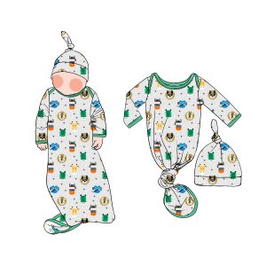 Direct Selling Custom Cute Heart Painting Baby Girl Sleeping Bag Matching Beanie Newborn Baby Knotted Gown