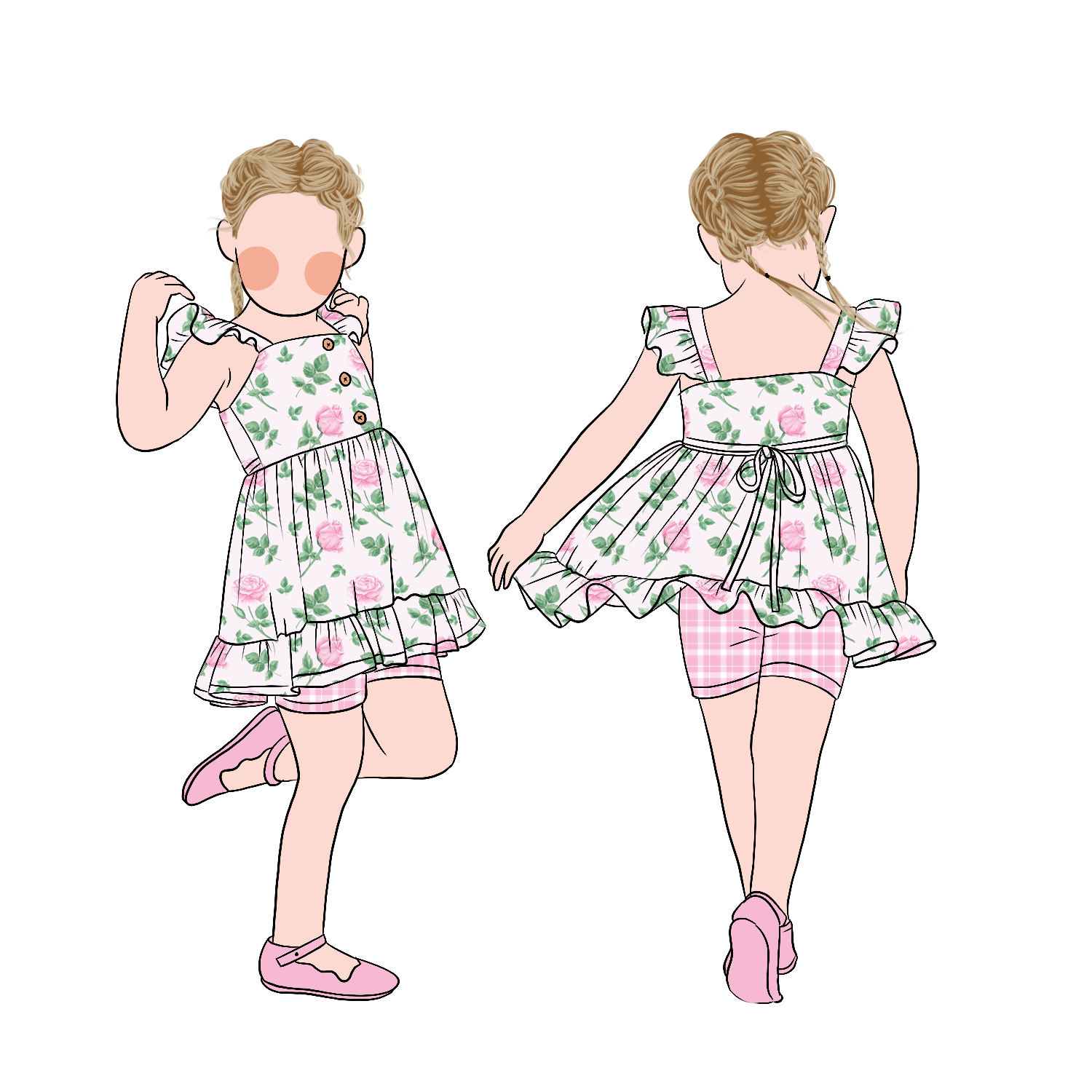 Manufacturer Cute Flower Painting Sleeveless Flutter Vintage Girl Tunic Set With Front With 3 Buttons - Image 3