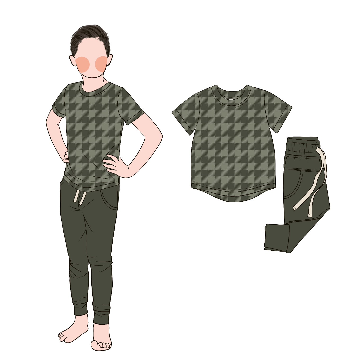 Milk Protein Fiber Boy Toddler Boys Clothing Sets 2pc Plaid Children Shorts Sleeve Shirt With Drawstring Pants Set