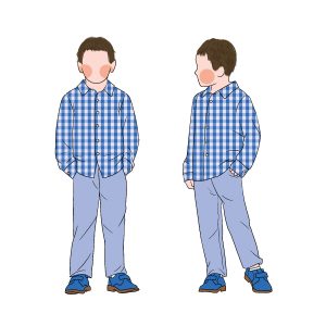 Gingham Design Fall Polo Neck Kids Two Piece Plaid Shirt and Pants Baby Clothes Sets Boys Outfit