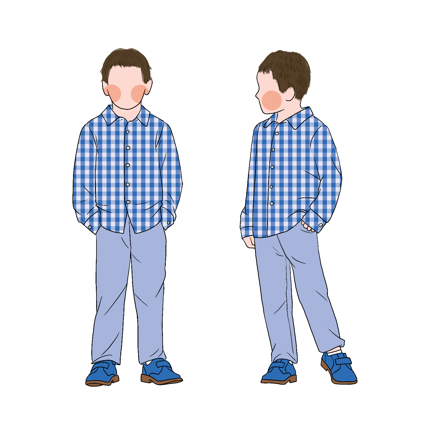 Gingham Design Fall Polo Neck Kids Two Piece Plaid Shirt and Pants Baby Clothes Sets Boys Outfit