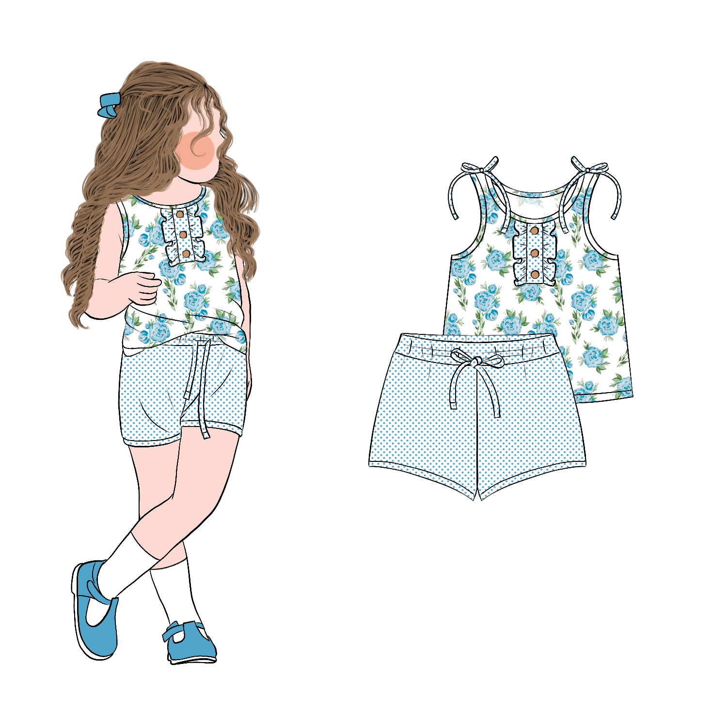 Top Fashion Custom Girls Sweet Style Summer Short Sleeves Floral Ruffle 2pcs Shorts Clothing Set for Children - Image 5