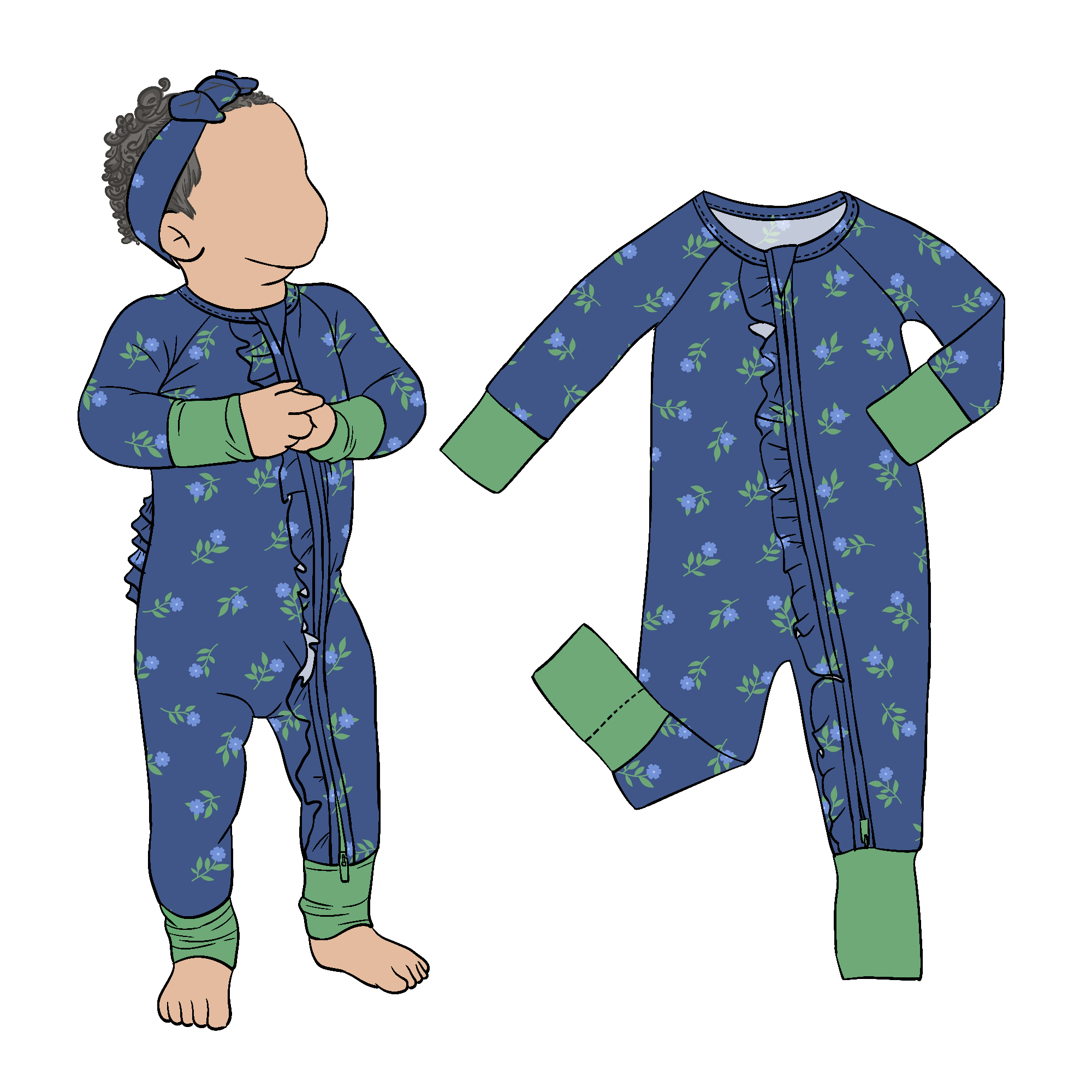 Hot Sale Bamboo Floral Printed Toddler Girl Butt Ruffle Zipper Romper Baby Jumpsuit for Kids and Children - Image 5