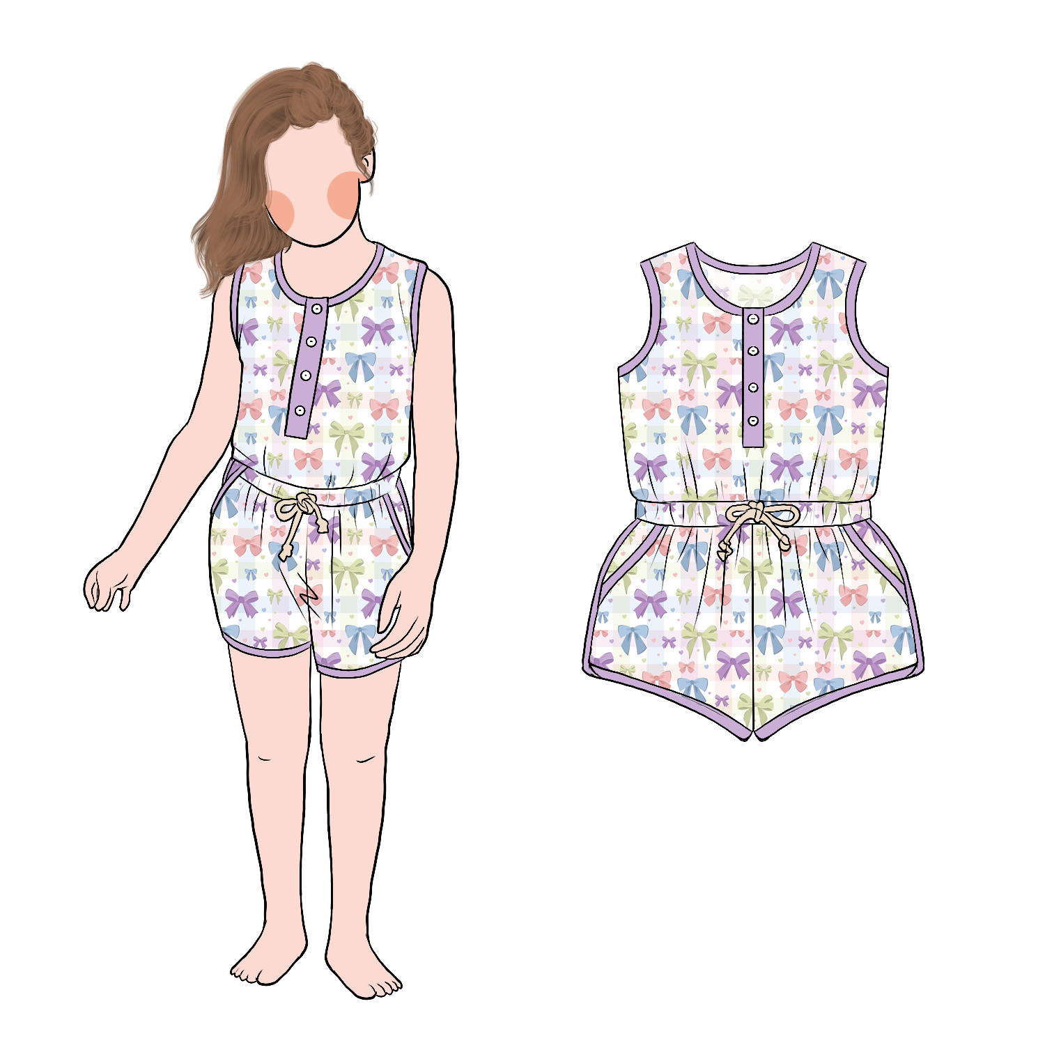 High Quality Summer Cool Outfit Versatile Practical Sweet 4 Front Buttons Striped Prints Girls Tank Shorts Romper - Image 6