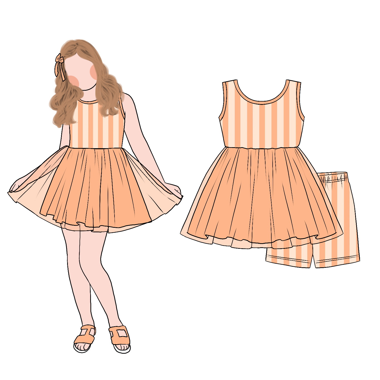 Best Selling Casual Style 2-Piece Summer Girl Clothing Sleeveless Vest Tunic Top Tulle Striped Print Complimented Printed Shorts - Image 2