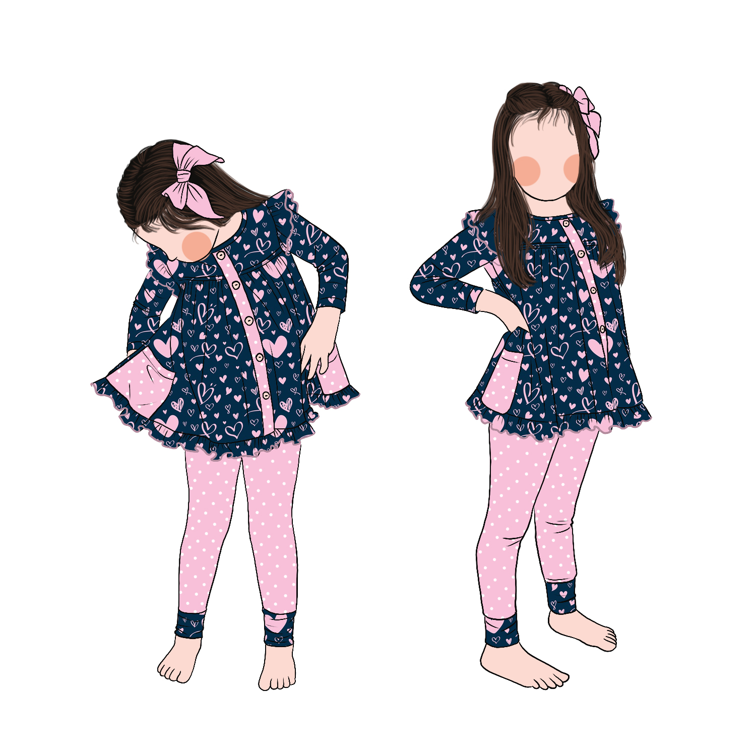 Custom Toddler Girls Long Sleeve Poka Dot Leggings and Flutter Sleeves Top With Side Pockets Children Clothing Set for Kids - Image 3