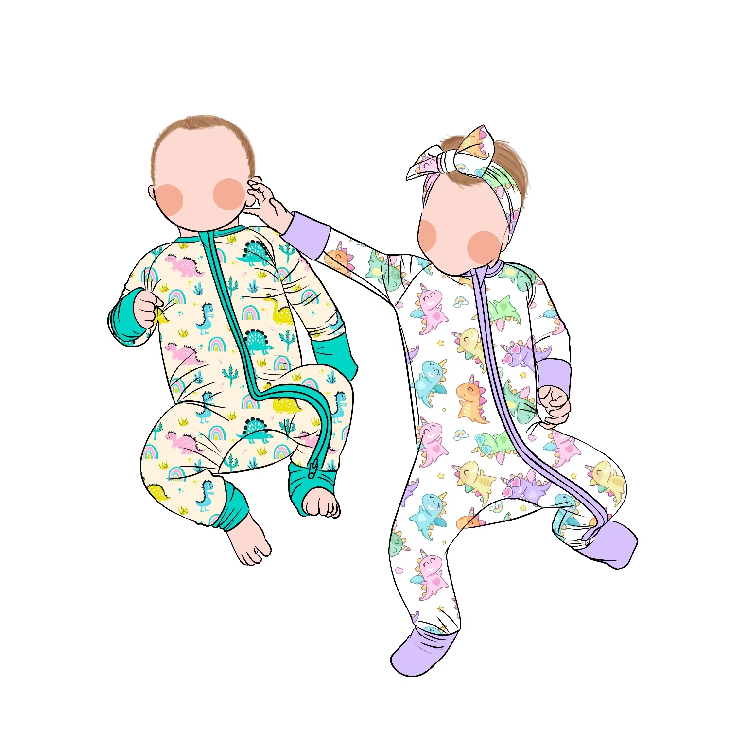 Wholesale Custom Bamboo Long Sleeve Zipper Romper for Baby Kids Autumn Casual Pajamas with Matching Color Print - Image 2