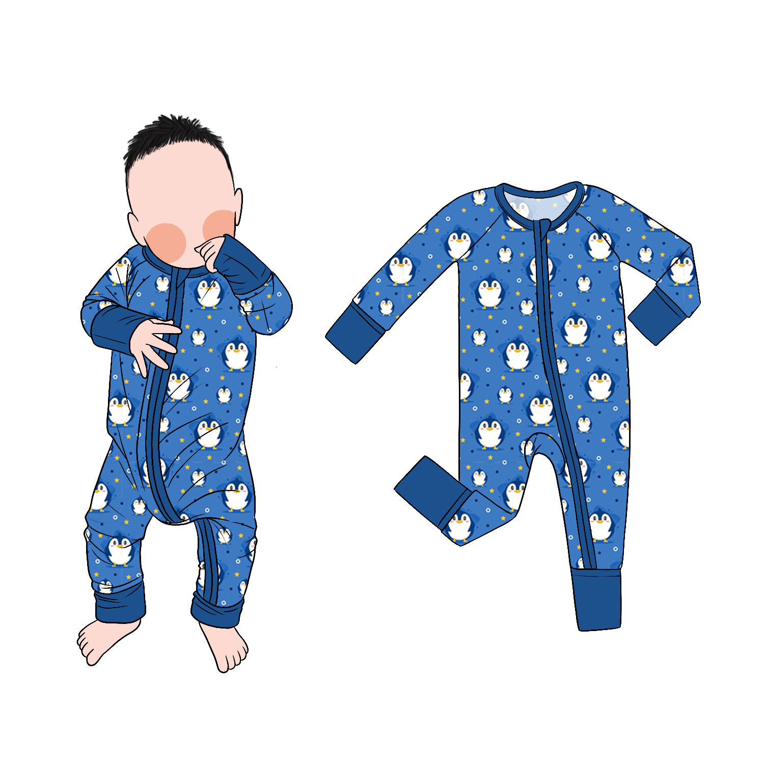 Hot Selling Boy Bamboo Romper Colorful Print Infant Bodysuit with YKK Convertible Zipper Casual for Autumn Season - Image 2