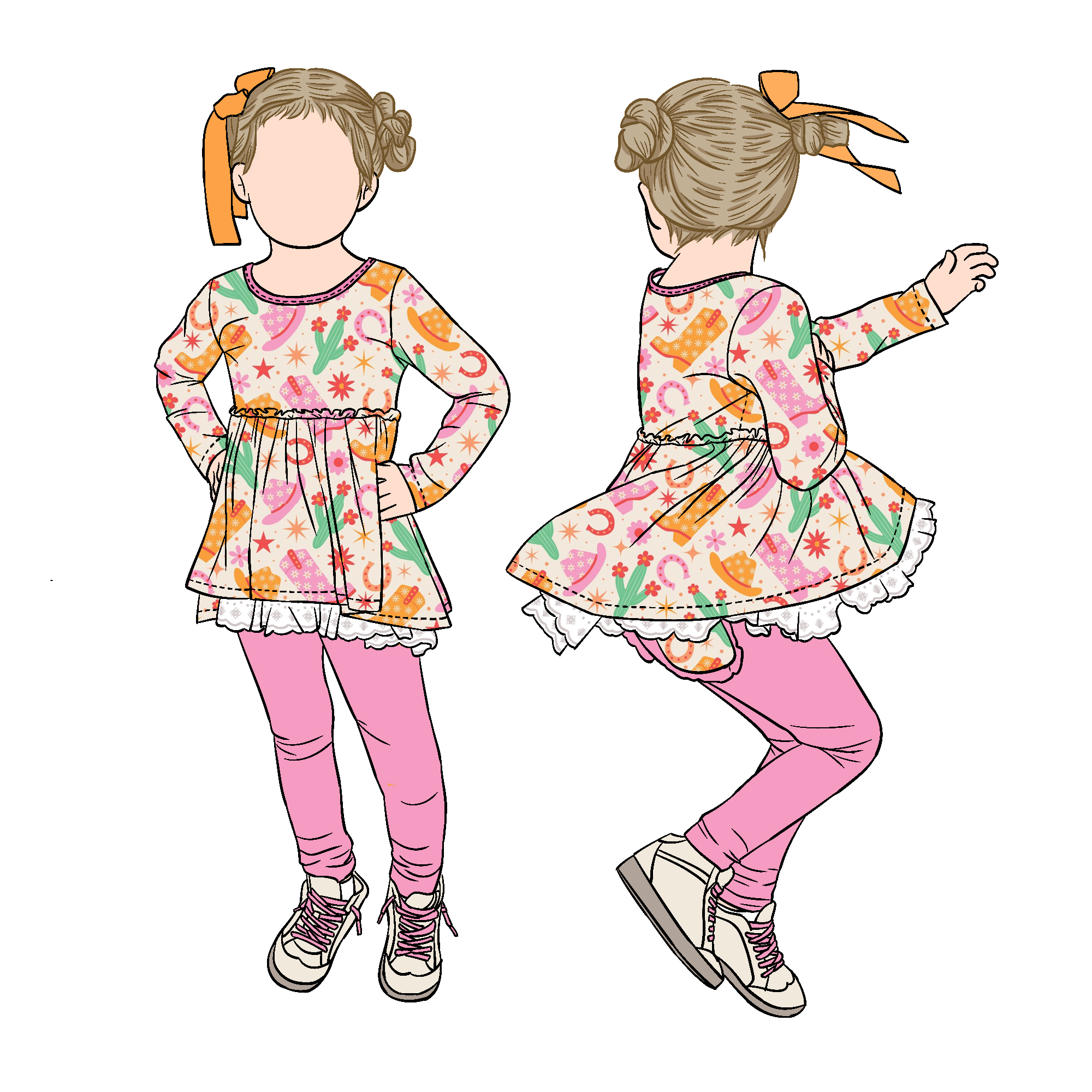 OEM Service Manufacturer Girl Long Sleeves Tunic Set Lace Top With Solid Color Pants Clothing Set for Kids and Children - Image 2