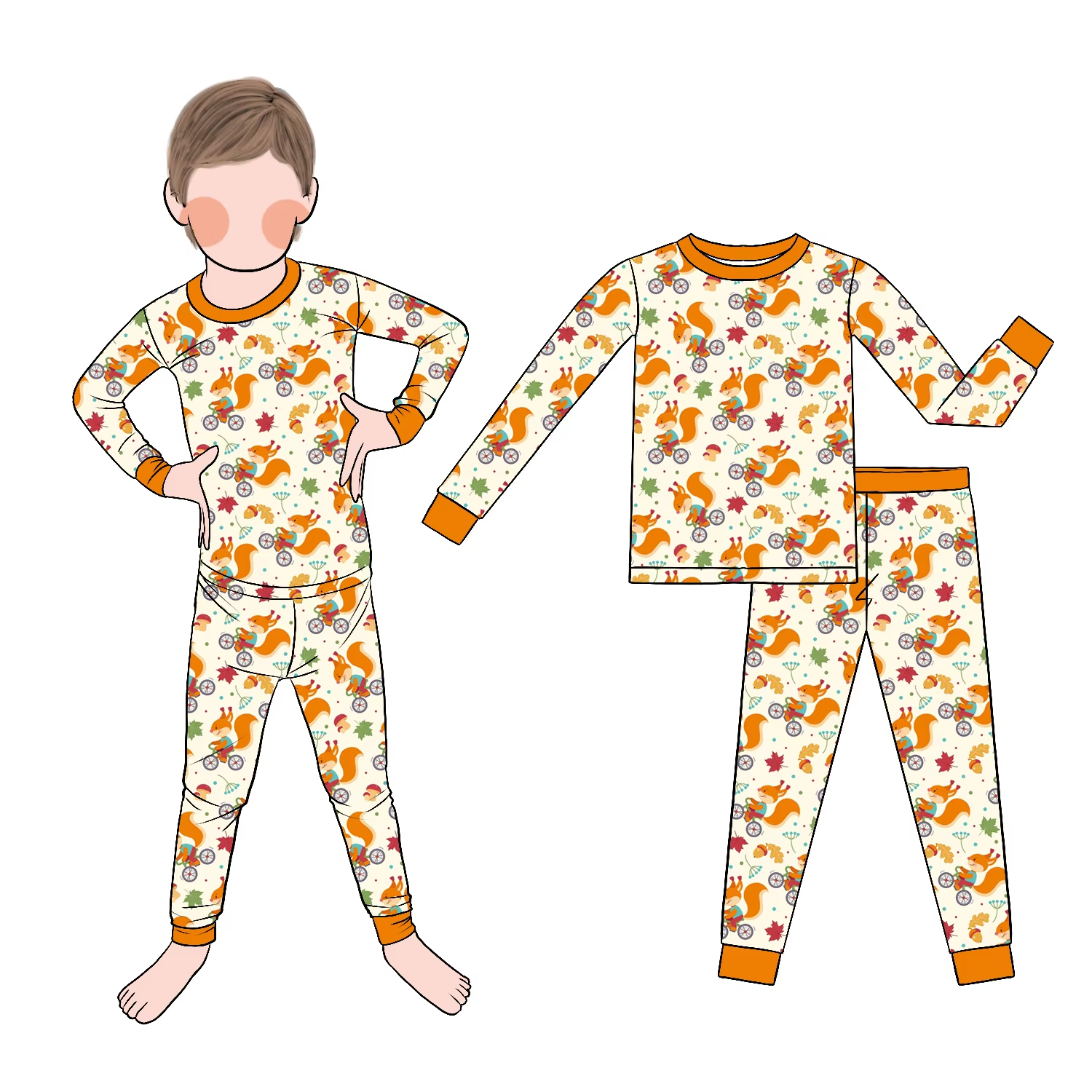 Latest Hot Sale Casual Kids Outfits Boys Bamboo Pajamas with Long Sleeves and Pants Autumn Denim Print Baby Gift Clothing - Image 3