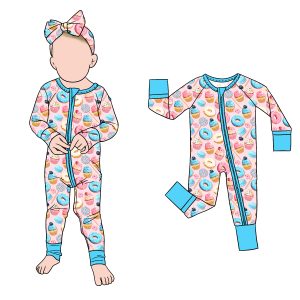 High Quality Comfortable Sweet Dessert Print Bamboo Zipper Baby Romper Breathable Bamboo Infant Sleep Suit