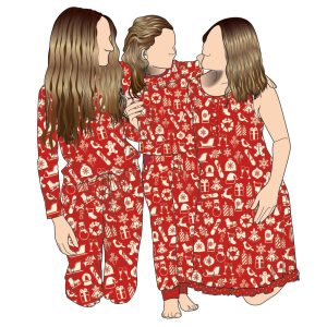 Fashion Christmas Style Family Sister Accept Custom Pattern Spandex and Cotton Family Matching Shirts and Skirts Set