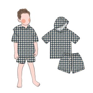 Promotional Sale Casual Boys Kids Check Pattern Design Hooded Short Sleeves and Short Summer Set