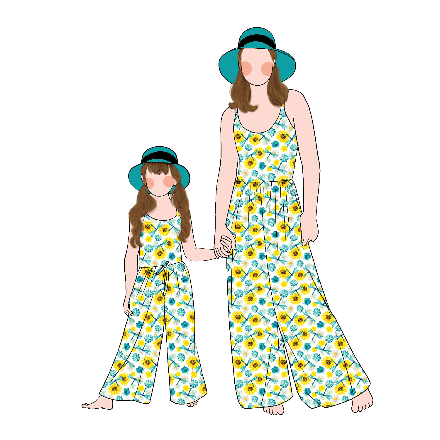 Custom Wholesale Causal Style Flower Printed Sleeveless Mommy and Me Summer Jumpsuit Family Matching Outfits - Image 6