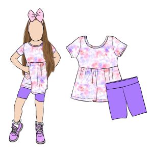 Sustainable Summer Custom Pattern Printed Tie-Dye Top with Solid Shorts Baby Girls Clothing Sets