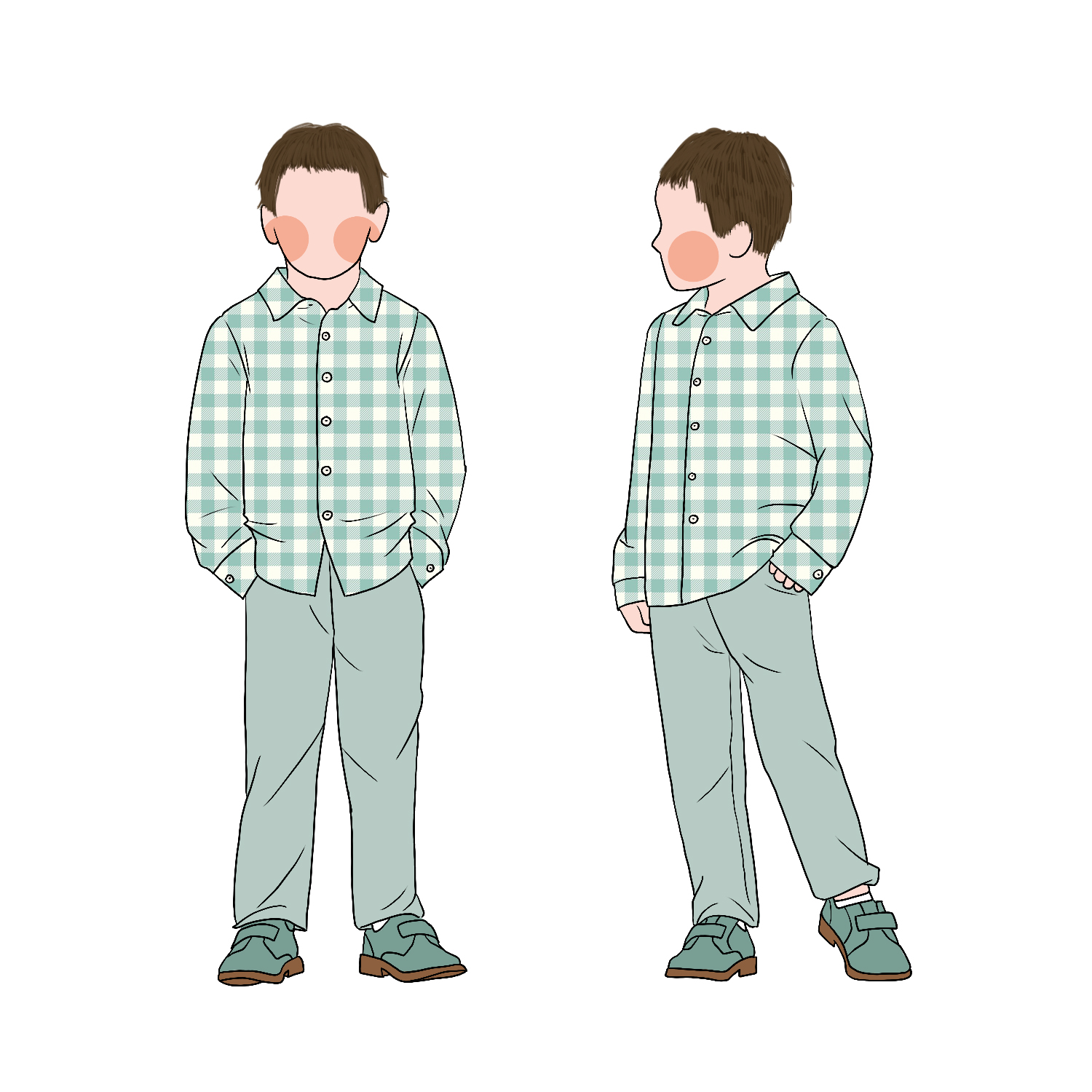 Gingham Design Fall Polo Neck Kids Two Piece Plaid Shirt and Pants Baby Clothes Sets Boys Outfit - Image 5