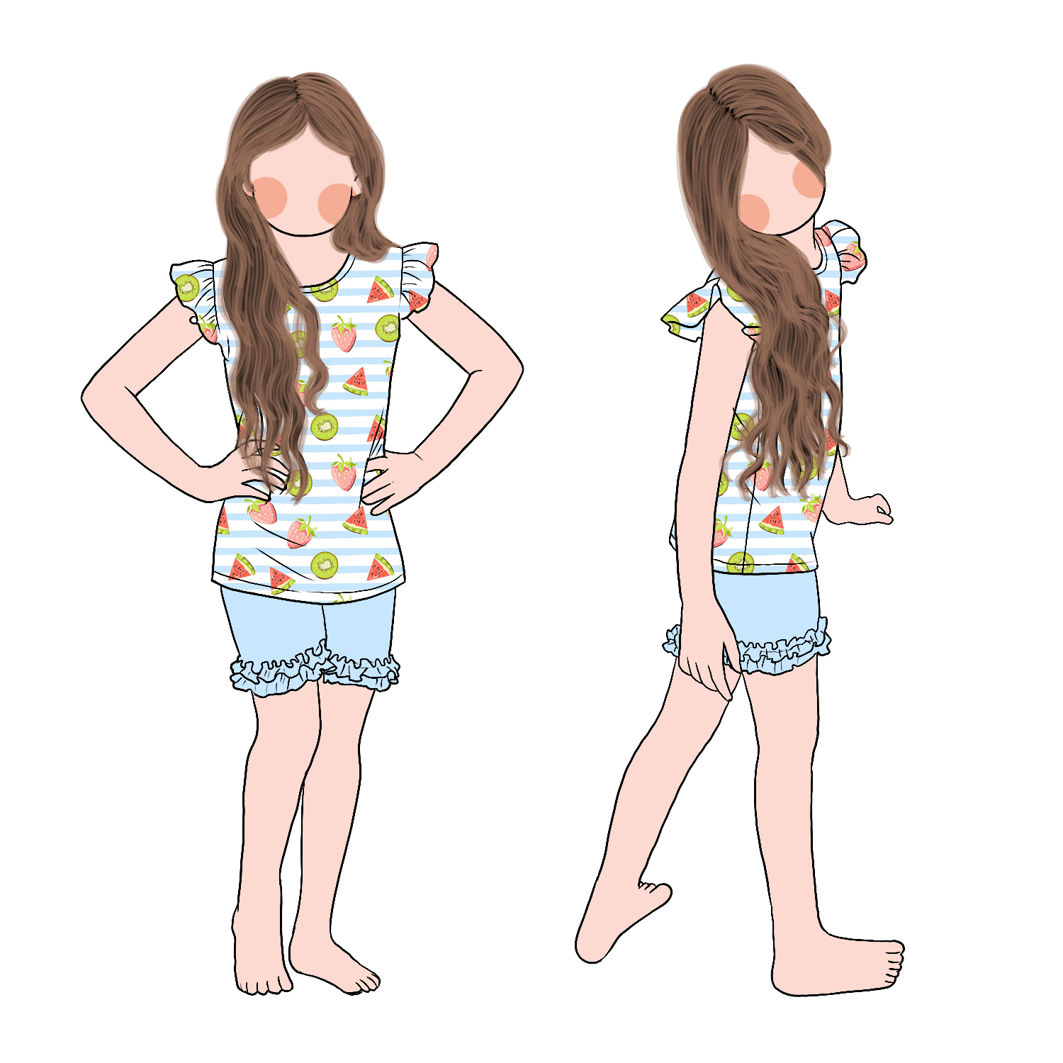 Good Quality Promotional Fashion Girls Flutter Sleeves Top and Ruffle Shorts Unique Design Summer Clothing Set - Image 2