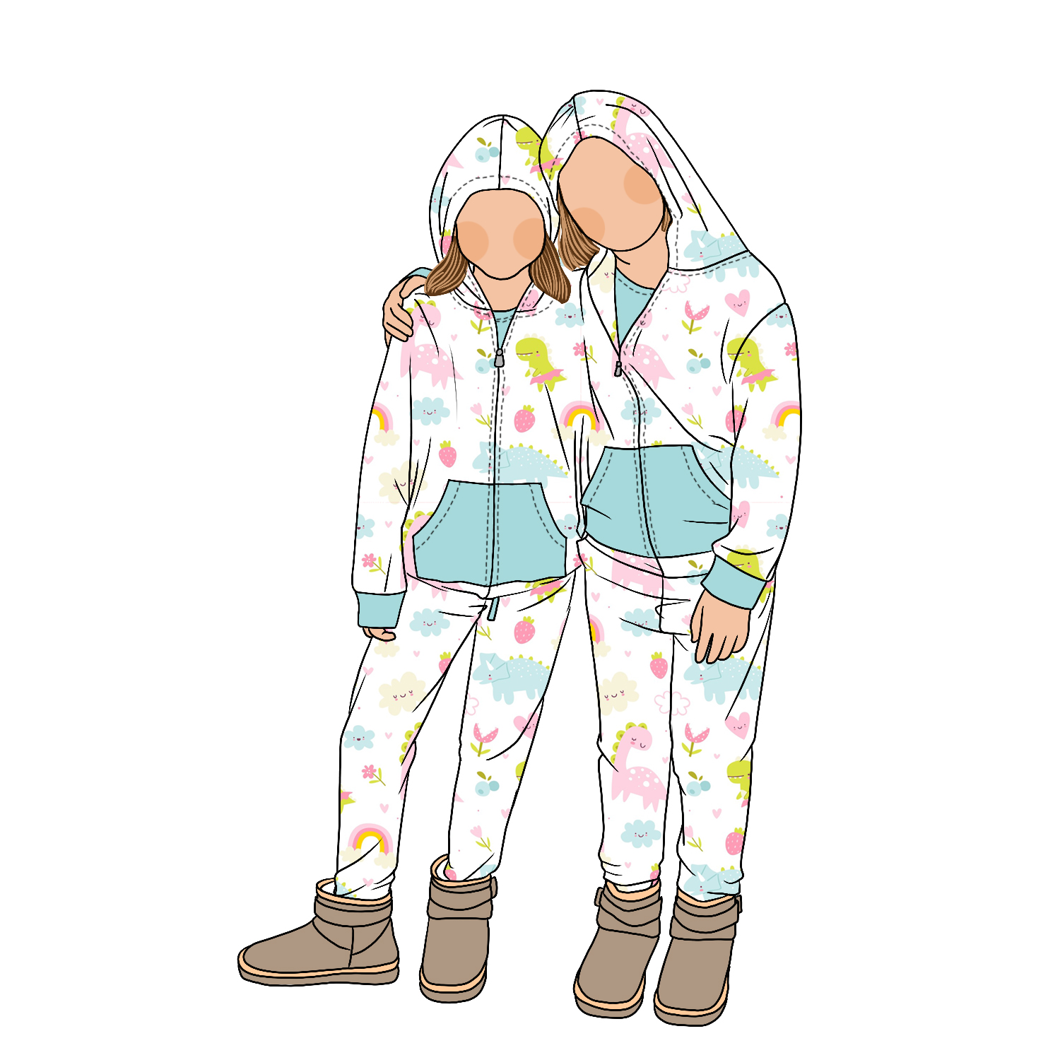 2pc Set Brushed Milk Silk Printed Animal Pattern Baby Kids Girls Boys Winter Hoodies Sweatshirts Set With Solid Front Pocket - Image 2