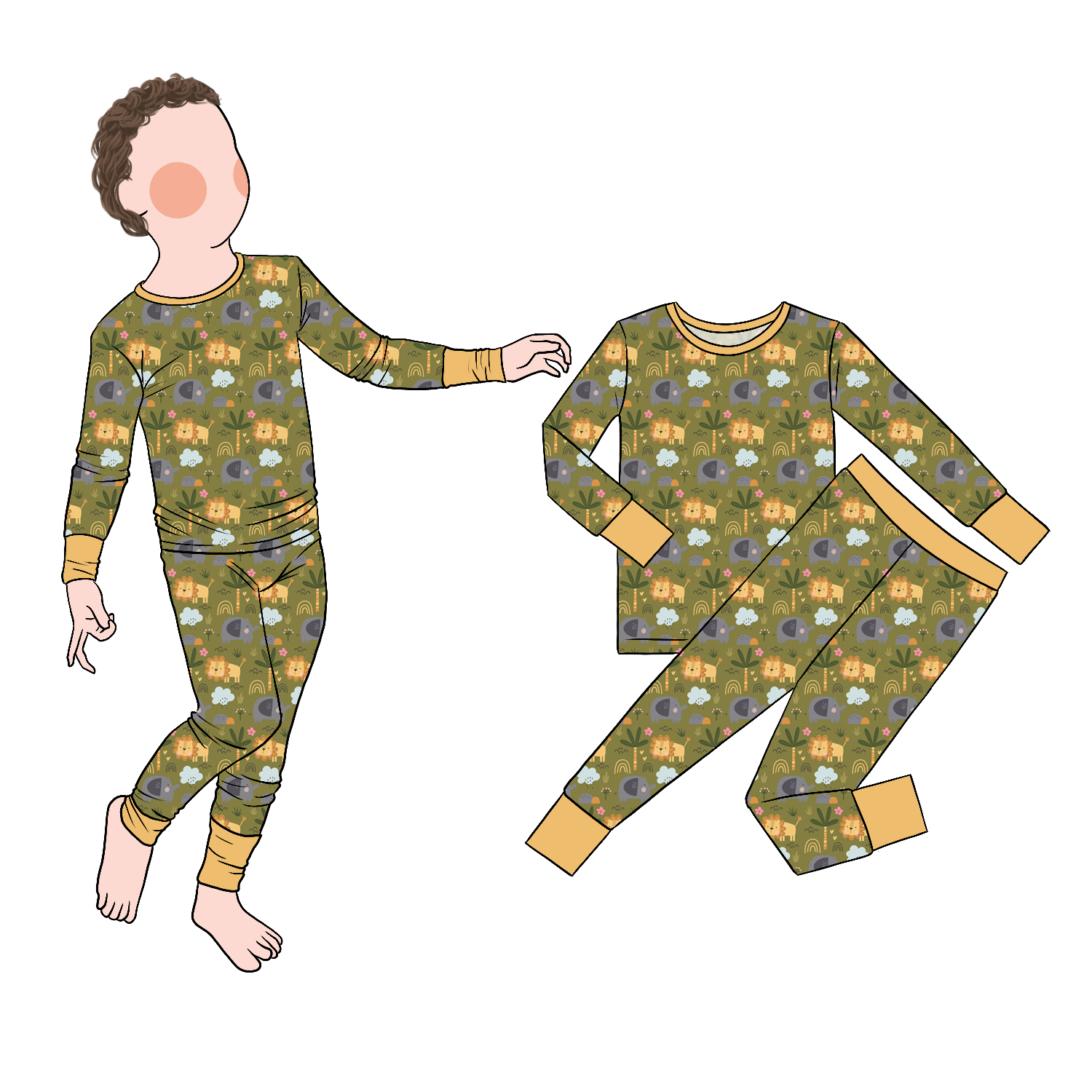 All-Season 2pc Bamboo Boy Sleepwear Set New Design Classic Clothing for Home Use with Printed Pattern
