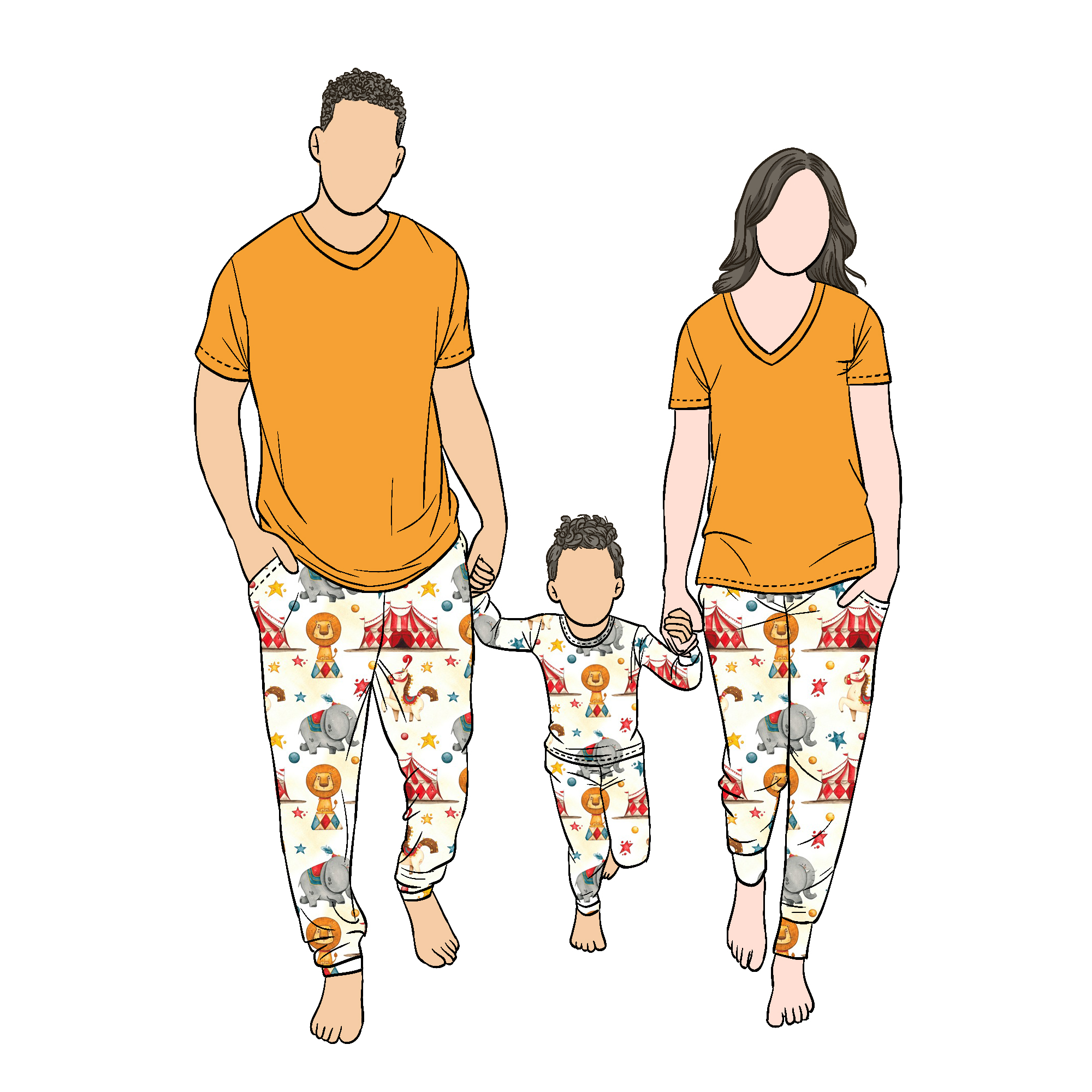 New Design High Quality Soft Summer Family Matching Pajamas Circus Print Kid Pajamas for Kids 2pc Sleepwear Set