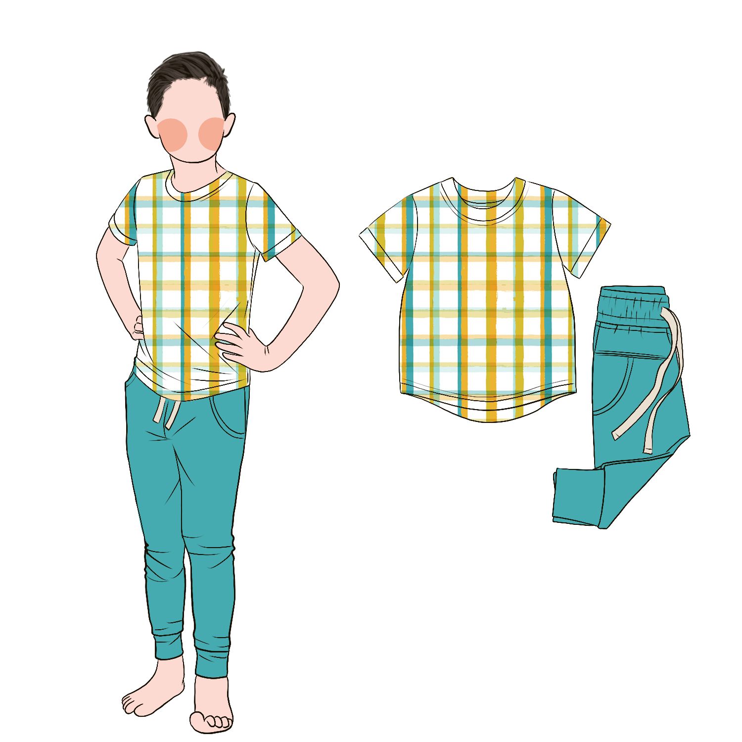 Milk Protein Fiber Boy Toddler Boys Clothing Sets 2pc Plaid Children Shorts Sleeve Shirt With Drawstring Pants Set - Image 4