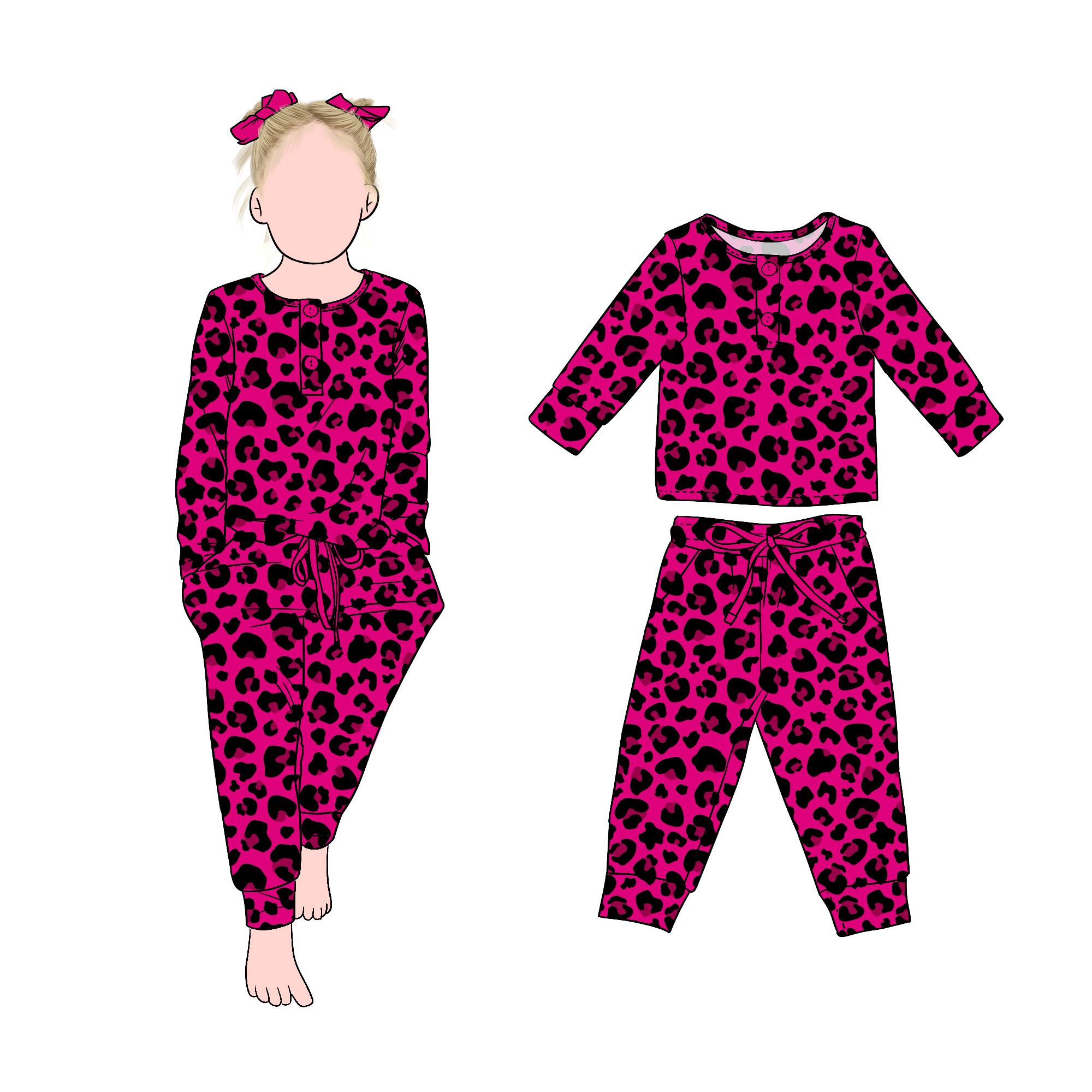 Factory Directly Sale Cool Girls 2pcs Pink Clothing Set Front Buttons Drawstring Pants for Kids Girls - Image 5