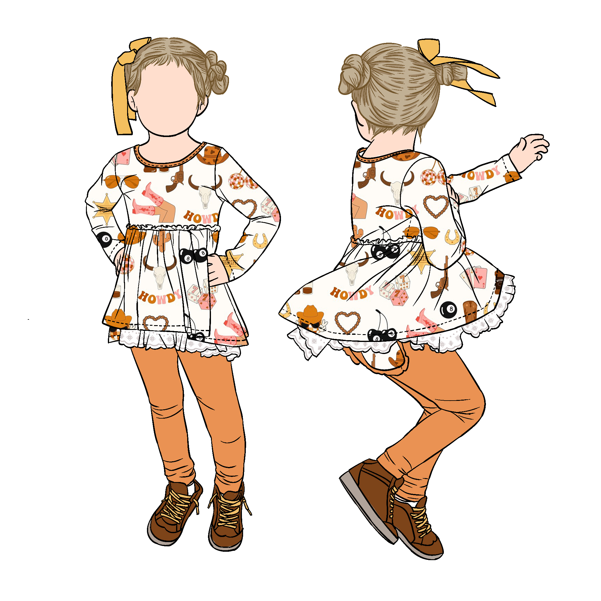 OEM Service Manufacturer Girl Long Sleeves Tunic Set Lace Top With Solid Color Pants Clothing Set for Kids and Children - Image 3