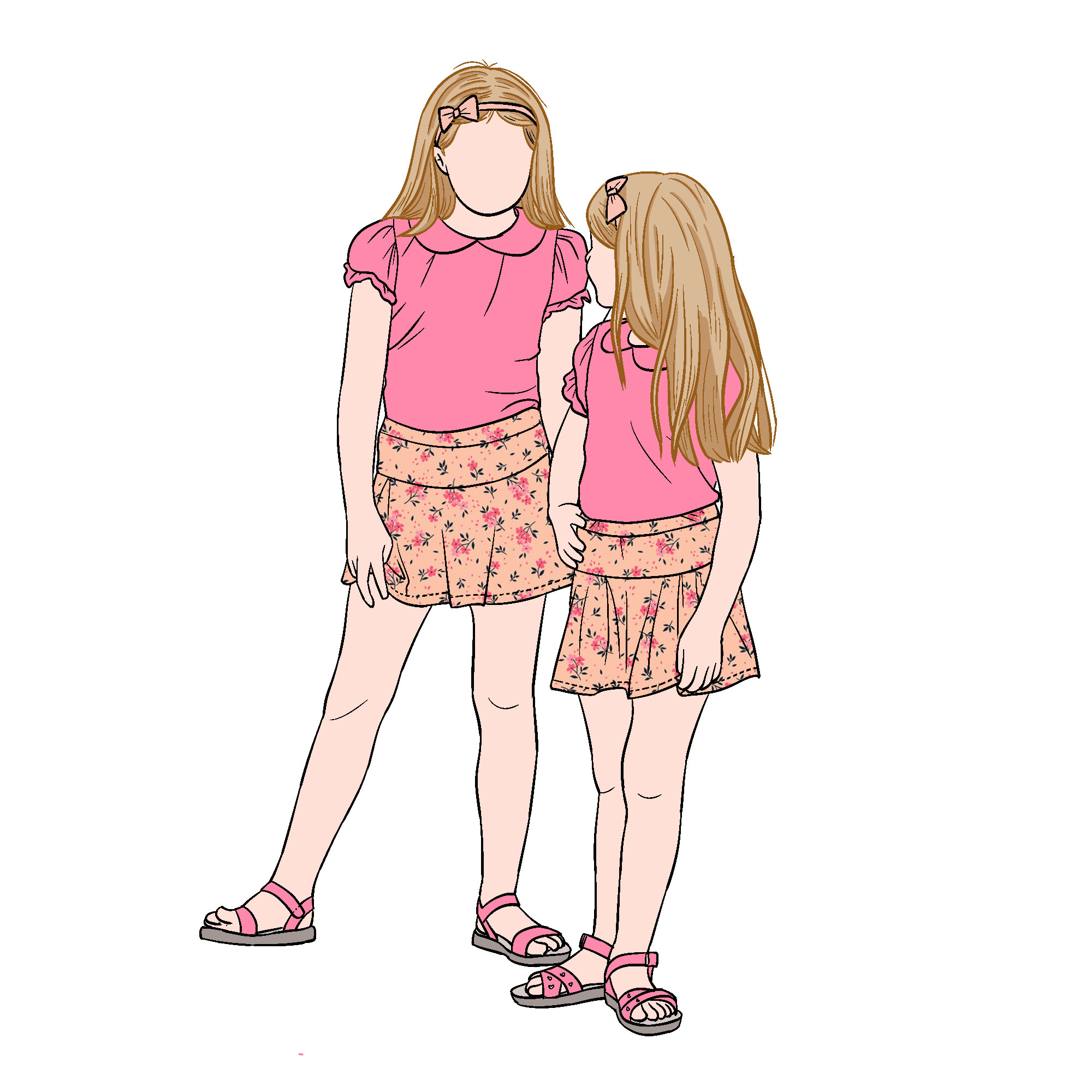 2pcs Sister Matching Set Puff Sleeved Top With Floral Skirt for Kids Girls and Toddler Baby Children