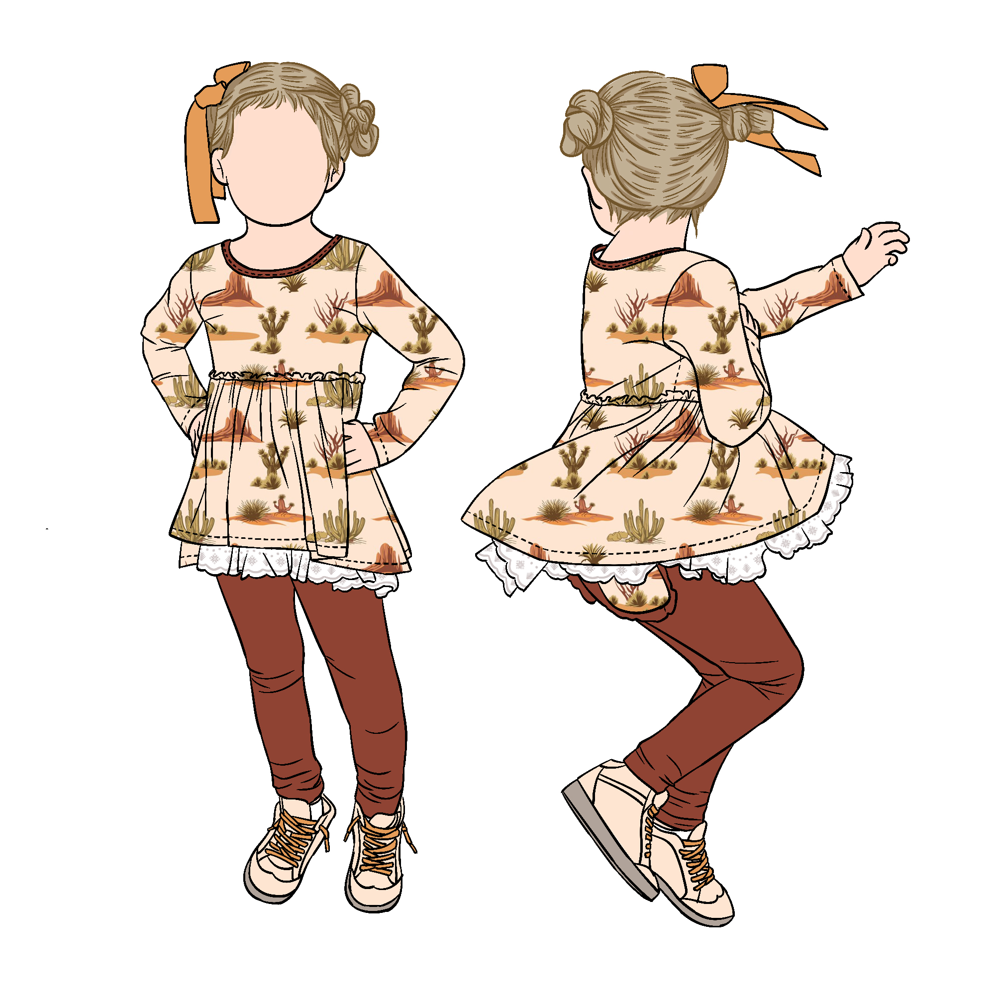 OEM Service Manufacturer Girl Long Sleeves Tunic Set Lace Top With Solid Color Pants Clothing Set for Kids and Children - Image 4