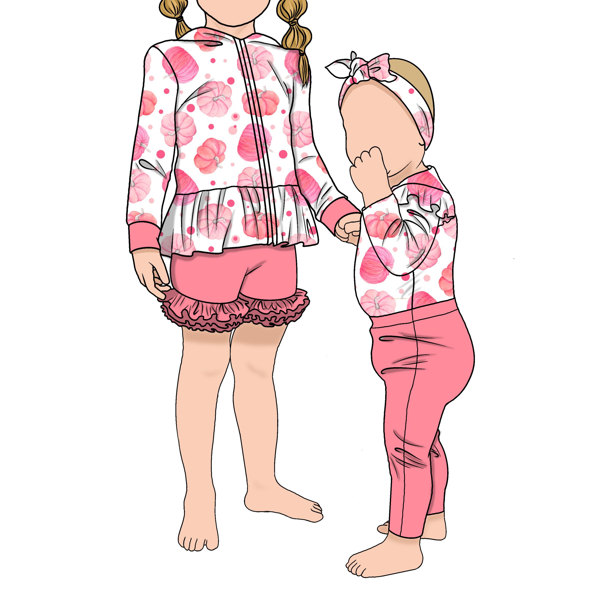 Korean High Quality Soft Brushed Milk Silk 2pcs Cute Girls Zipper Jackets Pumpkin Pattern Long Sleeve Baby Sister Hoodie Set - Image 4