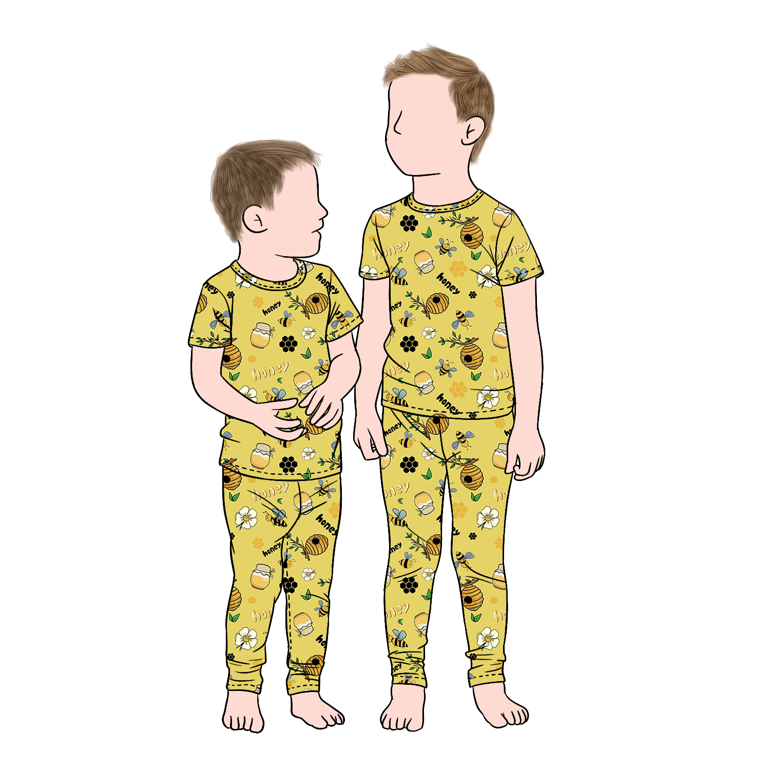 Custom Breathable Bamboo Fiber Fabric Printed Kids Boy Short Top and Pants Pajamas Set for Children - Image 3