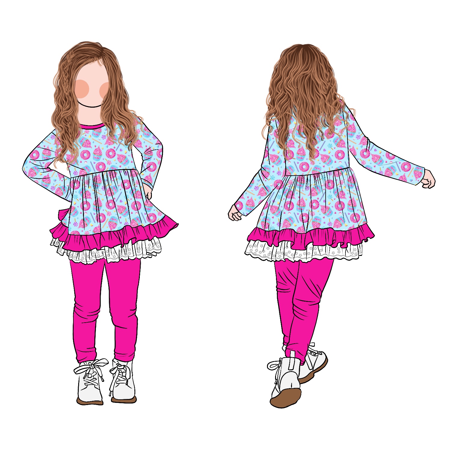 Boutique Comfortable Girl Long Sleeves Eyelet Lace Bottom Tunic Set Ruffled Hemline Dress With Leggings for Children Clothing - Image 5